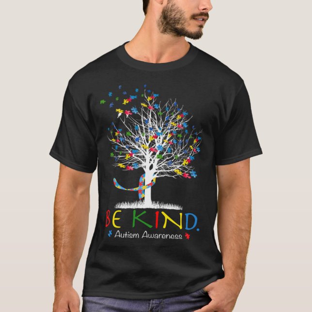 Be Kind Puzzle Tree Autism Awareness Month Kids Me T Shirt (Framsida)