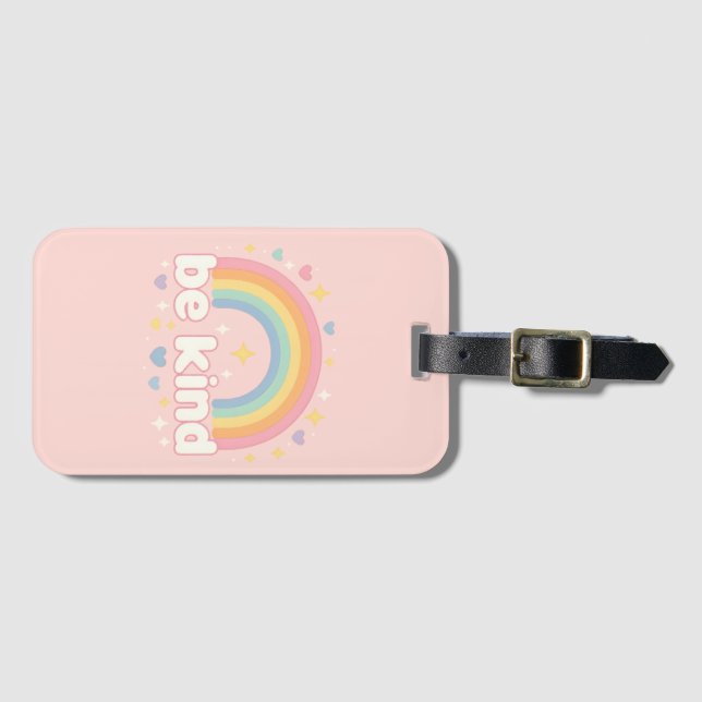 Be Kind – Rainbow Pastel Positivity Bagagebricka (Framsida horisontal)