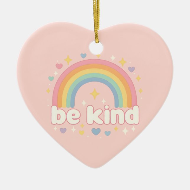 Be Kind – Rainbow Pastel Positivity Julgransprydnad Keramik (Framsidan)