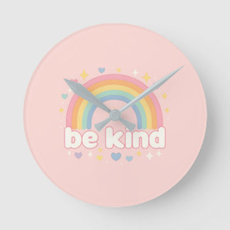Be Kind – Rainbow Pastel Positivity Rund Klocka