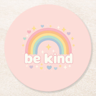 Be Kind – Rainbow Pastel Positivity Underlägg Papper Rund