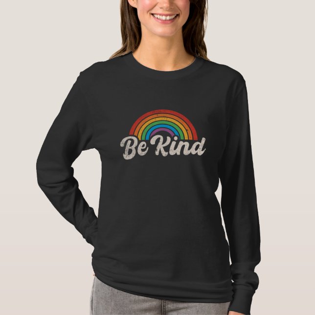 Be Kind Retro Rainbow Kindness Week Anti Bullying  T Shirt (Framsida)