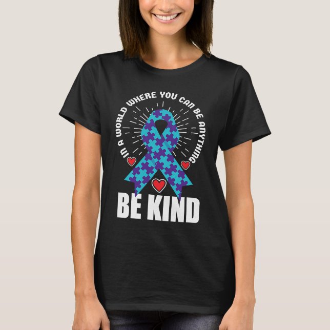 Be Kind Ribbon Suicide Awareness Mental Health T Shirt (Framsida)