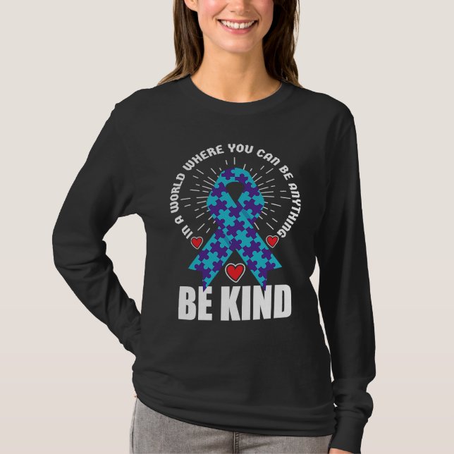 Be Kind Ribbon Suicide Awareness Mental Health T Shirt (Framsida)