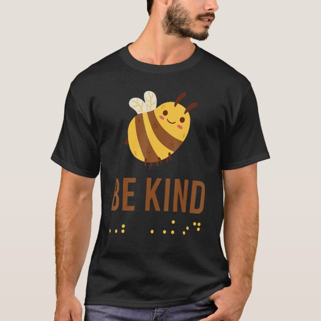 Be Kind Sign Braille Language Bee Graphic Yellow T Shirt (Framsida)