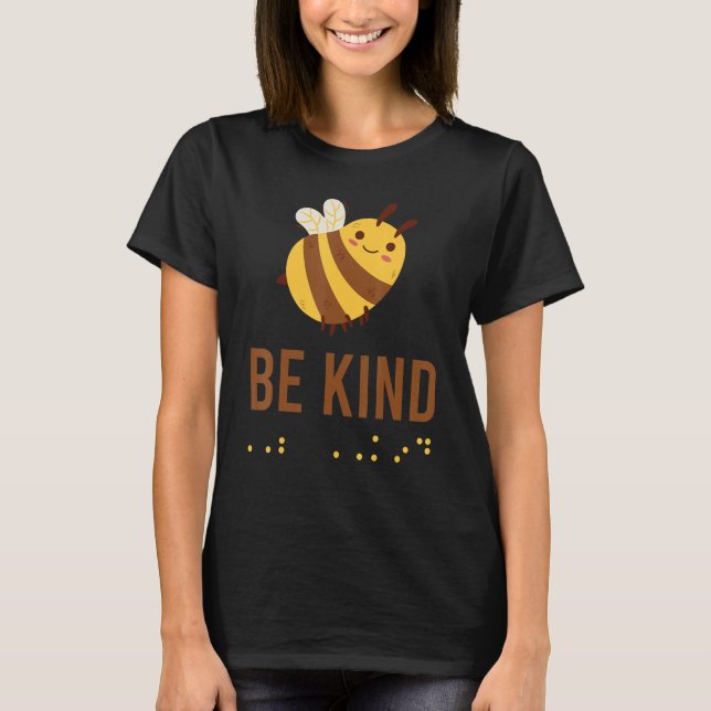 Be Kind Sign Braille Language Bee Graphic Yellow T Shirt (Framsida)