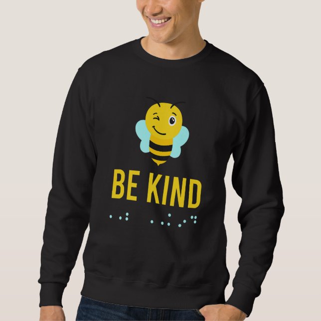 Be Kind Sign Braille Language Bee Smile Graphic Ye Lång Ärmad Tröja (Framsida)