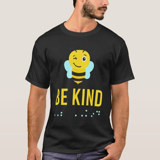Be Kind Sign Braille Language Bee Smile Graphic Ye T Shirt (Framsida)