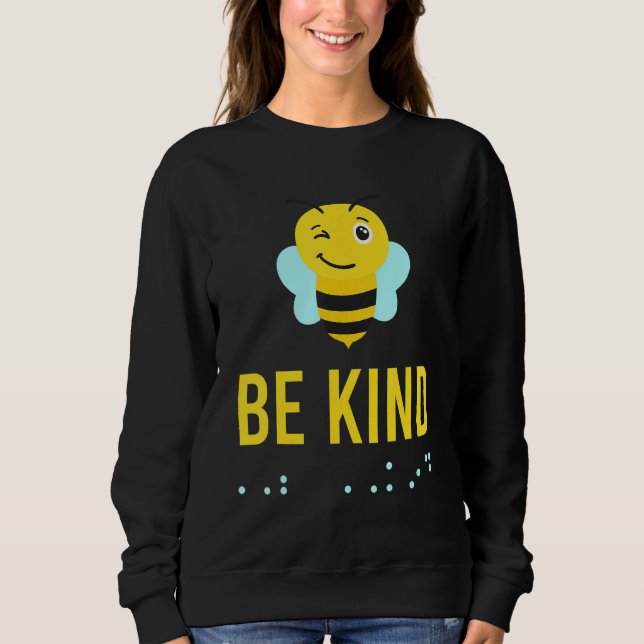 Be Kind Sign Braille Language Bee Smile Graphic Ye T Shirt (Framsida)