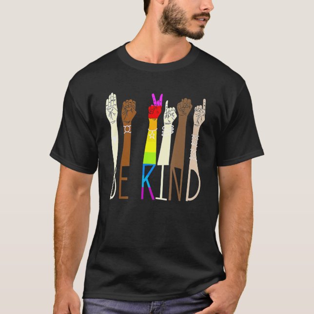 Be Kind Sign Language Hand Talking LGBT Gay Les Pr T Shirt (Framsida)