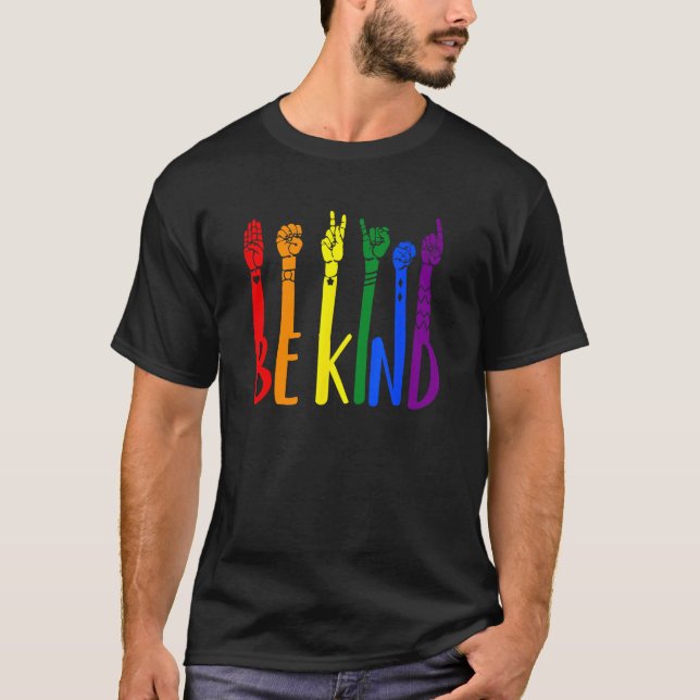 Be Kind Sign Language Hand Talking LGBT Gay Les Pr T Shirt (Framsida)