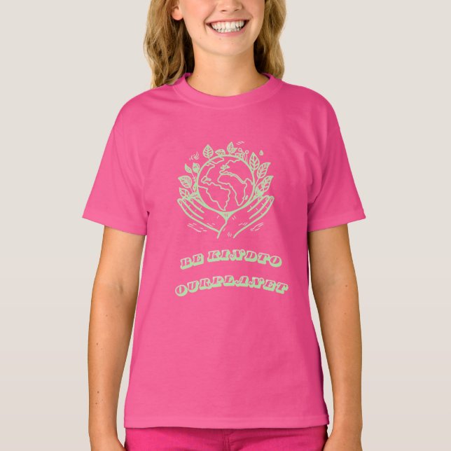 Be Kind to Our Planet: Caring Hands Earth Tee (Framsida)