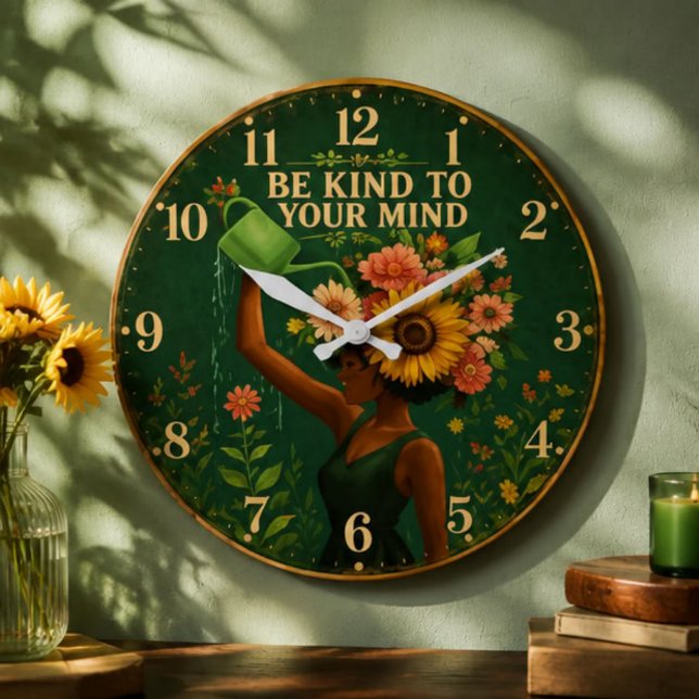 Be Kind to Your Mind Floral  Stor Klocka (Skapare uppladdad)