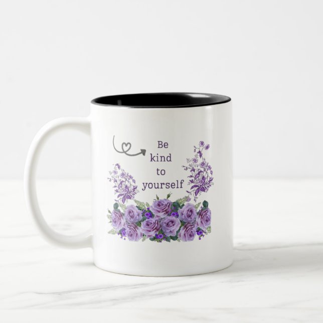 be kind to yourself floral inspirational Mug Två-Tonad Mugg (Vänster)