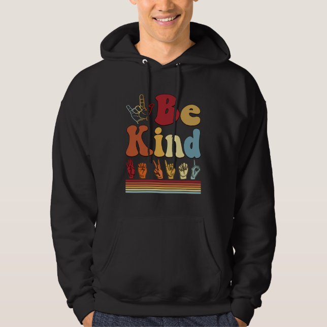 Be Kind  Women Sign Language Graphic Deaf Pride AS Hoodie (Framsida)