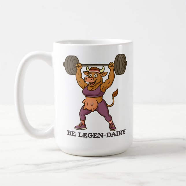 Be Legen-Dairy – Funny Cow Weightlifting Gym Kaffemugg (Vänster)