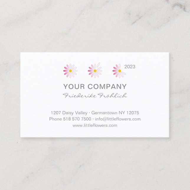 ♥ Be Little Rosa Flowers Pocket Calendar 2023. Visitkort (Framsida)