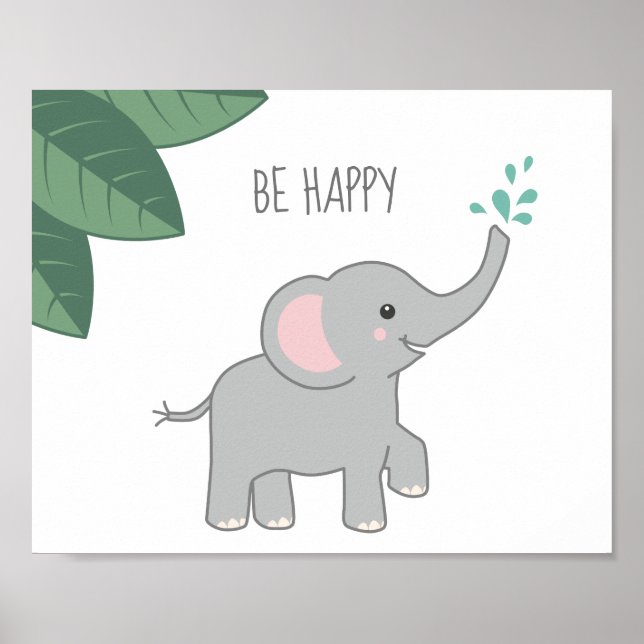 Be Lycklig Baby Elephant Baby Shower eller Nursery Poster (Framsidan)