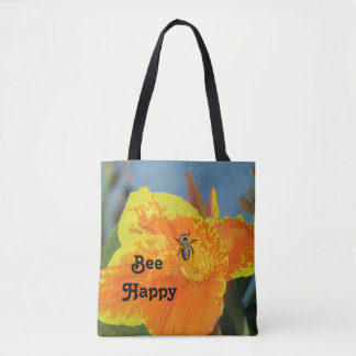 Be Lycklig Bee Pun Bright Orange Flower Photo Blom Tygkasse