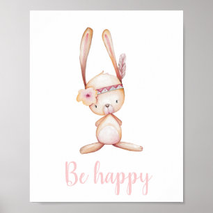 Be Lycklig Cute Baby Bunny Watercolor Boho Woodlan Poster