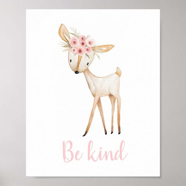 Be Lycklig Cute Watercolor Boho Woodland Nursery Poster (Framsidan)