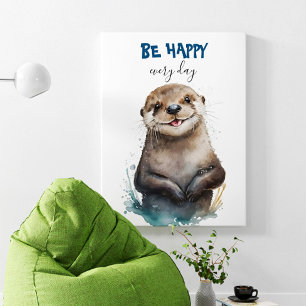 Be Lycklig Cute Watercolor Otter Nursery Poster