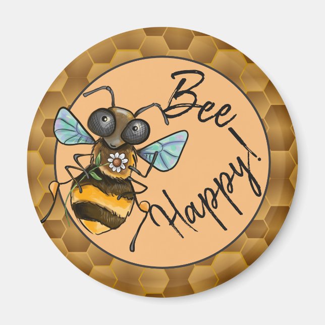 Be Lycklig den ärade honeybee Magnet (Framsidan)