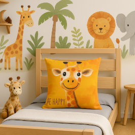 Be Lycklig Giraffe Gult Orange Kids Motivational Kudde