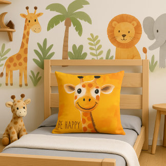 Be Lycklig Giraffe Gult Orange Kids Motivational Kudde