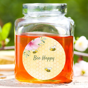 Be Lycklig humla honeycomb sommar blommigtar Hjärtformat Klistermärke