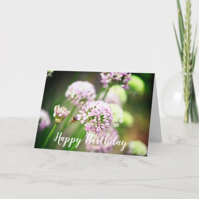 Be Lycklig Lila Diagonal Allium Flowers Birthday Kort (Framsida)