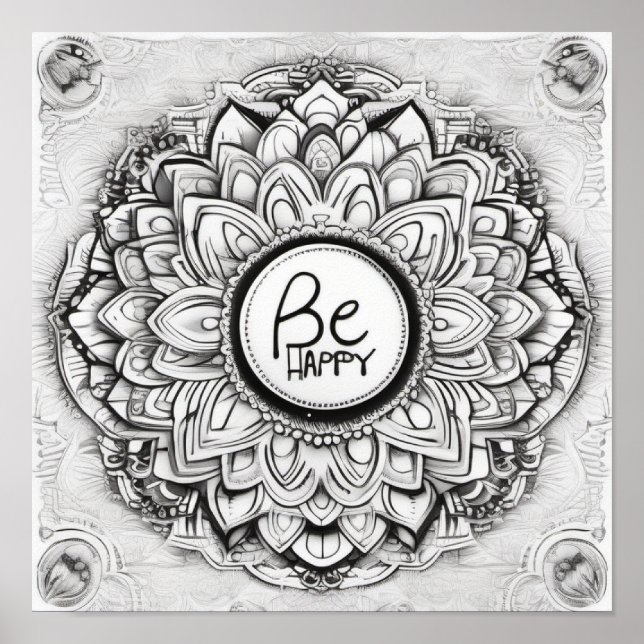 Be Lycklig Mandala patten poster (Framsidan)