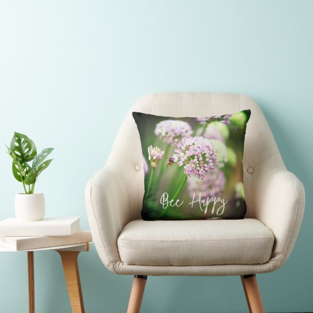 Be Lycklig med Lila Diagonal Allium Flowers Kudde (Stol)