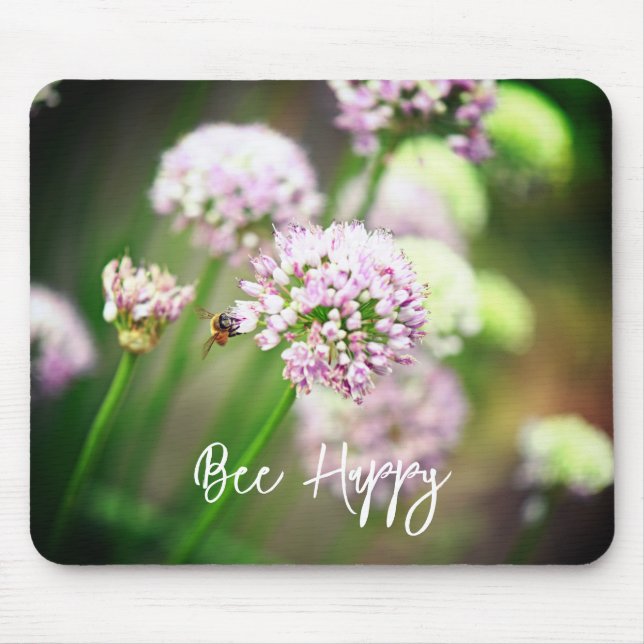 Be Lycklig med Lila Diagonal Allium Flowers Musmatta (Framsidan)