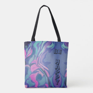 Be Lycklig Motivation Roligt Pastel Bläck Shopping Tygkasse