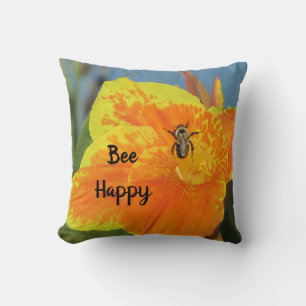 Be Lycklig Orange Lily Photo Bee Pun Nature Humor Kudde