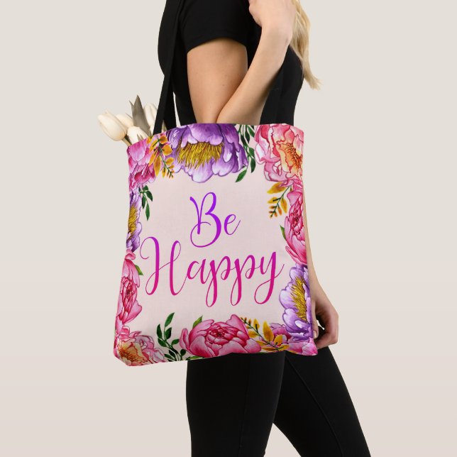 Be Lycklig Peony Tote Bag Tygkasse (Närbild)