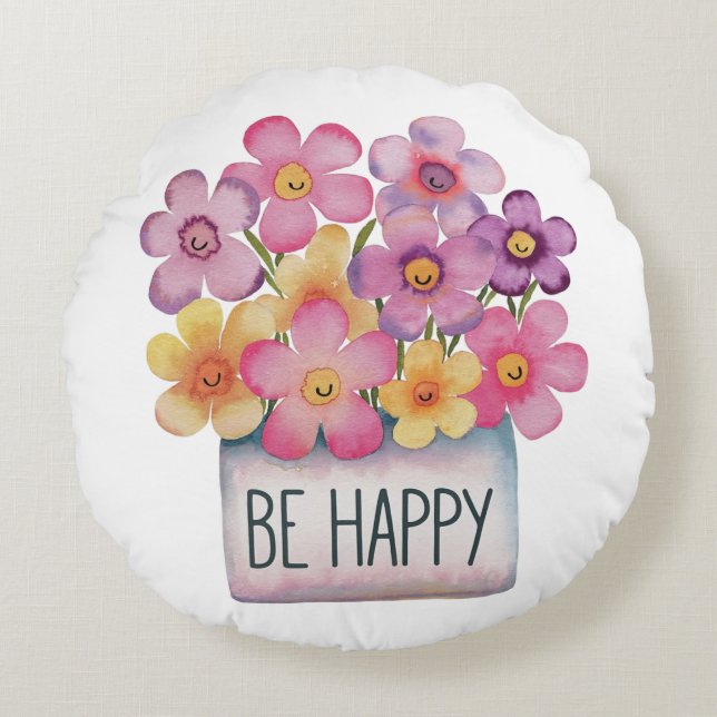 Be Lycklig Rund Kudde (Framsidan)