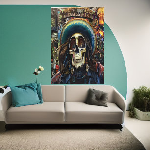 Be lycklig Skull   AI Art Poster