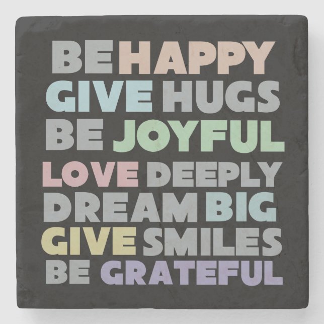 Be Lycklig Typografi Underlägg Sten (Framsidan)