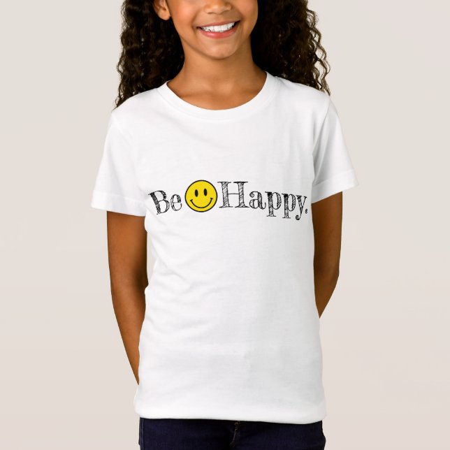 Be Lycklig Typography Smile Ansikte Emoji Kids T Shirt (Framsida)