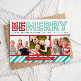 Be Merry Family Photo Collage Helgdag Card Julkort