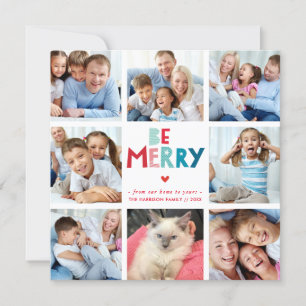 BE MERRY, moderna multipla fotoinstagram-rutor Julkort
