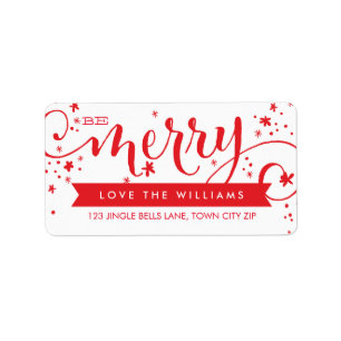 BE MERRY SCRIPT Red helgdag-adressetikett Adressetikett