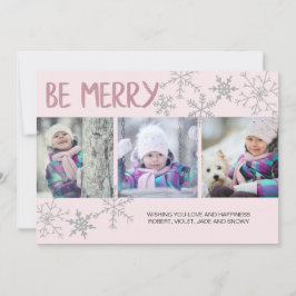 Be Merry Snöflingor 3 Photo Collage Rosa Julkort