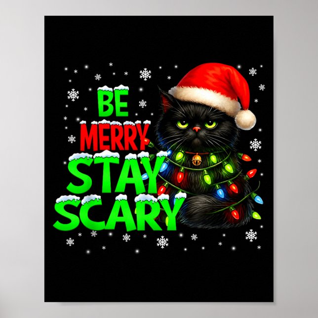 Be Merry Stay Y Black Cat Funny Halloween Christma Poster (Framsidan)