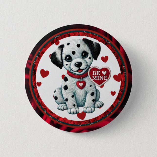 Be min Dalmatiske Puppy Valentine-knapp Knapp (Framsida)