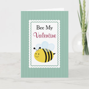 Be min Valentine, Cute Bee, Grönt Rand Helgkort