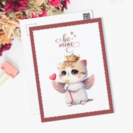 BE Mine Chibi Cat Angel Vingar Kitten Valentine Helg Vykort