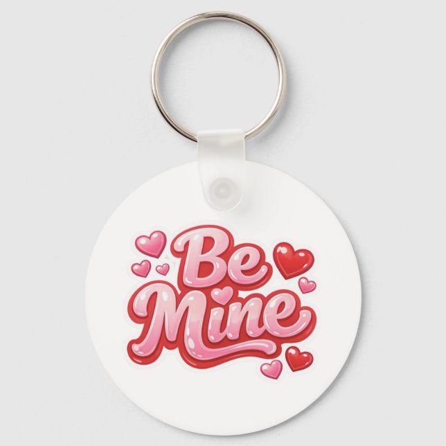 Be Mine" Glossy Heart Keychain Nyckelring (Framsida)